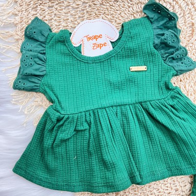 Conj. Blusa Manga Rendada e Short Anarruga - Verde